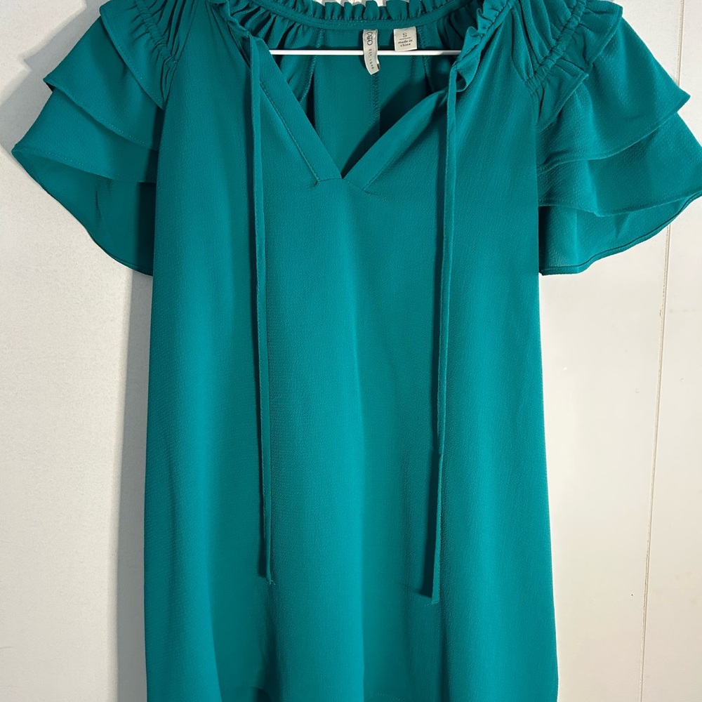 Zara Teal Ruffled Blouse - Picture 3 of 10